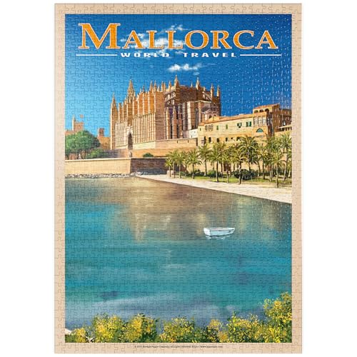 MyPuzzle Palma de Mallorca, Spanien - Die Bezaubernde Kathedrale Santa Maria am Meer, Vintage Travel Poster - Premium 1000 Teile Puzzle - MyPuzzle Sonderkollektion von Havana Puzzle Company von MyPuzzle.com