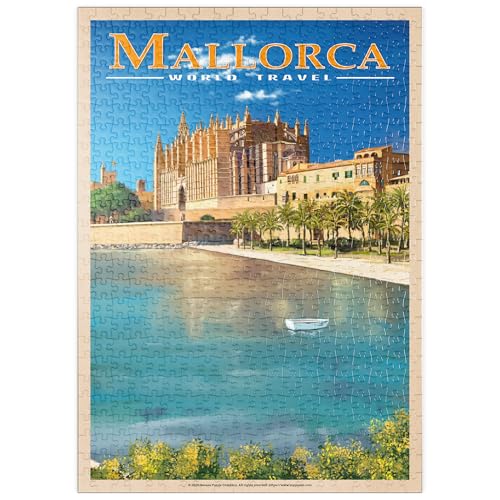 MyPuzzle Palma de Mallorca, Spanien - Die Bezaubernde Kathedrale Santa Maria am Meer, Vintage Travel Poster - Premium 500 Teile Puzzle - MyPuzzle Sonderkollektion von Havana Puzzle Company von MyPuzzle.com