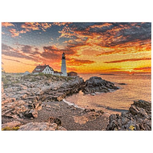 Portland Leuchtturm bei Sonnenaufgang in New England Maine USA - Premium 1000 Teile Puzzle für Erwachsene von MyPuzzle.com