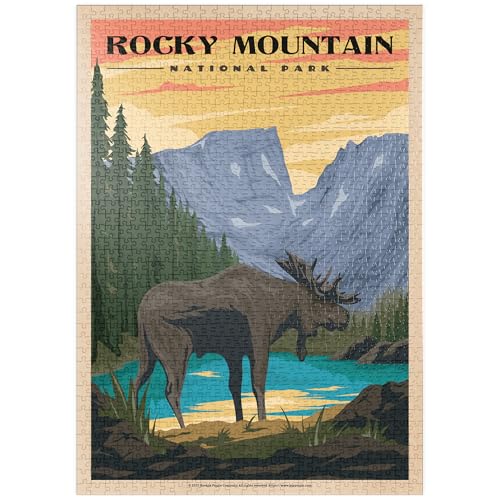 MyPuzzle Rocky Mountain National Park - Moose in The Rocky Sunrise, Vintage Travel Poster - Premium 1000 Teile Puzzle - MyPuzzle Sonderkollektion von Havana Puzzle Company von MyPuzzle.com