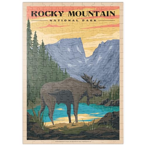 MyPuzzle Rocky Mountain National Park - Moose in The Rocky Sunrise, Vintage Travel Poster - Premium 200 Teile Puzzle - MyPuzzle Sonderkollektion von Havana Puzzle Company von MyPuzzle.com