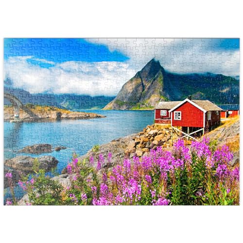 MyPuzzle Typische rote Fischerhäuser in einem Hafen auf den Lofoten, Norwegen - Premium 500 Teile Puzzle - MyPuzzle Sonderkollektion von Puzzle Galaxy von MyPuzzle.com