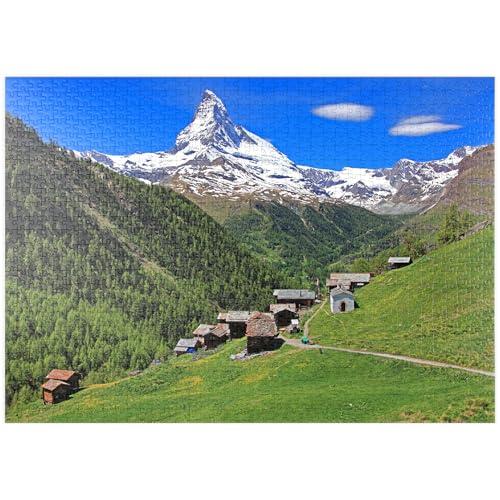 MyPuzzle Weiler Findeln gegen Matterhorn (4478m), Zermatt, Kanton Wallis, Schweiz - Premium 1000 Teile Puzzle - MyPuzzle Sonderkollektion von Puzzle Galaxy von MyPuzzle.com