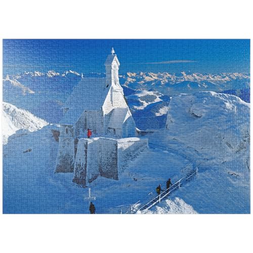 MyPuzzle Wendelsteinkircherl auf dem Wendelstein bei Bayrischzell gegen Kaisergebirge - Premium 1000 Teile Puzzle - MyPuzzle Sonderkollektion von Puzzle Galaxy von MyPuzzle.com