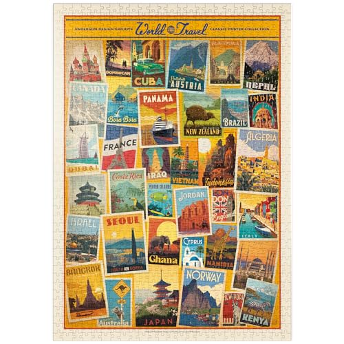 MyPuzzle World Travel: Collage Print, Vintage Poster - Premium 1000 Teile Puzzle - MyPuzzle Sonderkollektion von Anderson Design Group von MyPuzzle.com