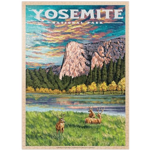 Yosemite National Park - Die große Aussicht von El Capitan, Vintage Reiseposter - Premium 1000 Teile Puzzle für Erwachsene von MyPuzzle.com