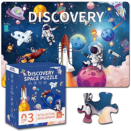 Kinderpuzzle im Alter von 3–5, 48-teiliges Discovery Universe Space Planet Jumbo-Bodenpuzzle für Kinder im Alter von 4–8, Kleinkind, Junge, Mädchen, Sonnensystem, Lernen, Spielzeug, Geschenk von MyReiDo