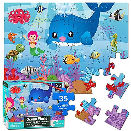 Ocean World Bodenpuzzle für Kinder im Alter von 3–5 Jahren, 35 Teile Meerjungfrau Jumbo-Puzzle für Kleinkinder im Alter von 4–8 Jahren, Vorschul-Lernspielzeug für Kinder, Geschenkbox, Mädchen, Jungen von MyReiDo