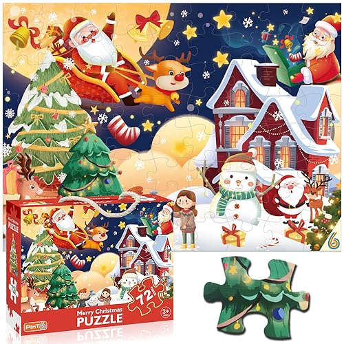 Weihnachten Puzzle für Kinder Alter 3-5 4-8 Jahre alt und hoch, Jumbo 72-Stück Rentier Boden Puzzle Fancy Kleinkind Lernen pädagogische Spielzeug Geschenkbox von MyReiDo