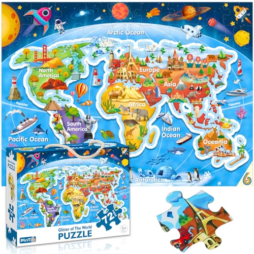 Weltkarte Puzzle für Kinder Alter 3-5 4-8 Jahre alt und hoch,Jumbo 72 Stück Landschaft rund um die Welt Puzzle Fancy Kleinkind Lernen pädagogische Spielzeug Geschenkbox von MyReiDo