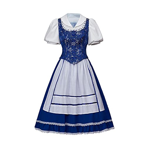 Damen Belle Cosplay Kostüm Schönheit Belle Blau Dienstmädchen Kleid mit Schürze Halloween Outfit-L von MyheroCos