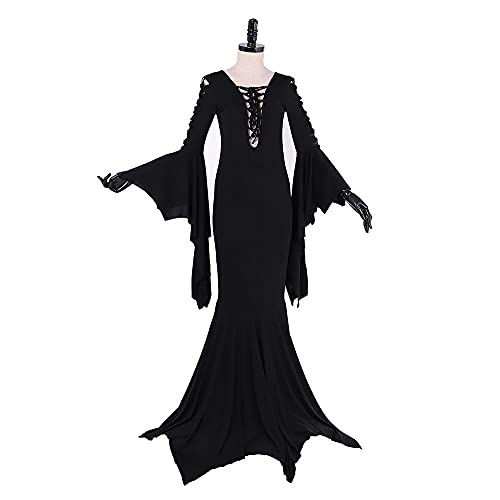 Morticia Addams Cosplay Kostüm Damen Gothic Schwarz Kleid Halloween Kostüm XL von MyheroCos