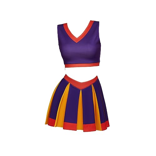 MyheroCos Kim Cheerleader Kostüm Uniform Sportswear Top und Rock Set High School Cheerleading Outfit, Violett, XS von MyheroCos