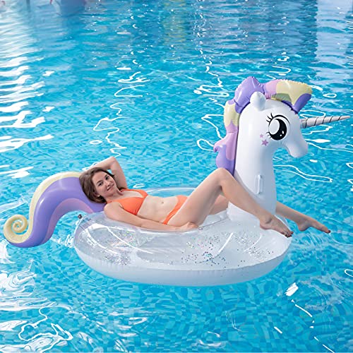 Myir JUN Pool Einhorn, Einhorn Schwimmtier Riesige Luftmatratzen Pool Wasser Pailletten Schwimm Einhorn Transparente für Erwachsene und Kinder von Myir JUN