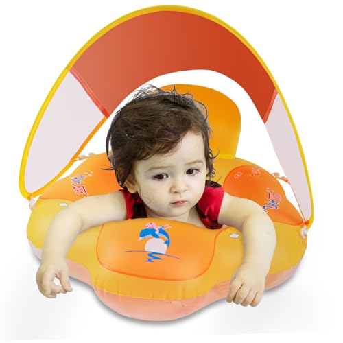 Myir JUN Schwimmring Baby mit Markise Schwimmring Baby mit Rückenlehne Aufblasbare Baby Schwimmsitz Schwimmhilfe Swimtrainer Schwimmtrainer Kinder Kleinkind Schwimmreifen Float von Myir JUN