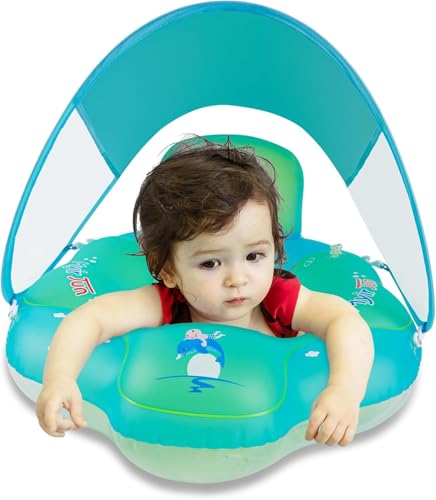 Myir JUN Schwimmring Baby mit Markise Schwimmring Baby mit Rückenlehne Aufblasbare Baby Schwimmsitz Schwimmhilfe Swimtrainer Schwimmtrainer Kinder Kleinkind Schwimmreifen Float von Myir JUN