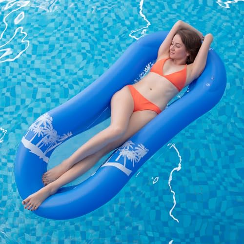 Myir Pool Hängematte mit Mesh, Aufblasbare Wasserhängematte luftmatratzen Liege Wasser Bett Floating Lounge Stuhl Schwimmbad Aufblasbarer Spielzeug für Erwachsene (Wasserhängematte Blau) von Myir JUN