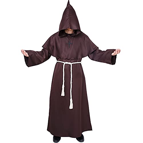 Myir JUN Mönch Robe Kostüm Mönch Priester Gewand Halloween Kostüm mit Kapuze Mittelalterliche Kapuze Herren Männer Mönchskutte (Braun, Large) von Myir JUN