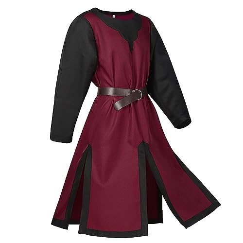 Mymyguoe Herren Mittelalter Kleidung Wikinger Langarm Krieger Robe Knight Hemd Rock Robe Cosplay Kostüm Halloween Party Tempelritter edel Schwarz Mittelalter Waffenrock Ohne Gürtel von Mymyguoe