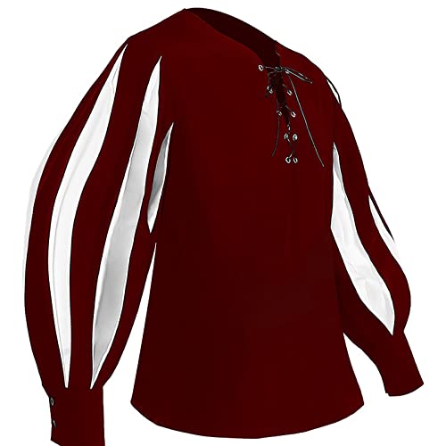 Mymyguoe Herren Mittelalter Kostüm Vintage Renaissance Piratenhemd Steampunk Viking Aristokrat Apparel Retro Viktorianisch Tunika Piratenkostüm Kreuzritter Tempelritter Kostüm Für Halloween Cosplay von Mymyguoe