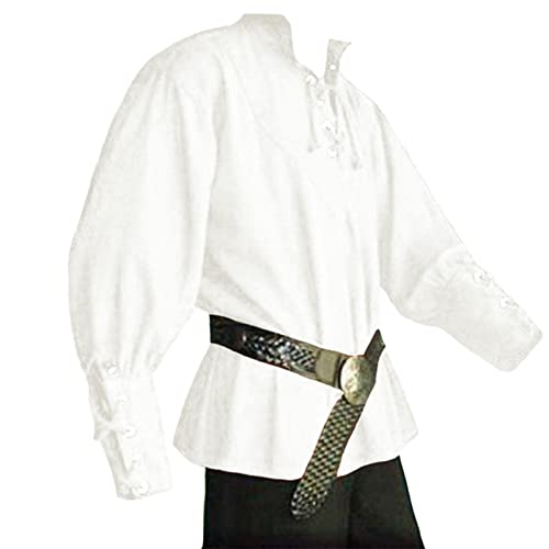 Mymyguoe Herren Mittelalter Kostüm mit Schnürung Langarm Stehkragen Schnürhemd Renaissance Viktorian Viking Kostüm Gothic Viktorianisch Halloween Kostüm von Mymyguoe