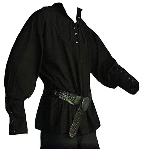 Mymyguoe Herren Mittelalter Kostüm mit Schnürung Langarm Stehkragen Schnürhemd Renaissance Viktorian Viking Kostüm Gothic Viktorianisch Halloween Kostüm von Mymyguoe