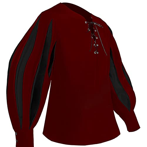 Mymyguoe Mittelalter Kostüm Herren Langarm Hemd Vintage Wikinger Aristokrat Kleidung Steampunk Viktorianisch Langarmhemd Retro Renaissance Piratenhemd Gothic Piratenkostüm Für Halloween Cosplay Party von Mymyguoe