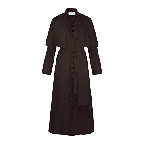 Mymyguoe Mittelalter Kostüm Herren Priester Gewand Kostüm Herren Geistlicher Priester Robe Herren Pfarrer Kostüm 2024 Vintage Priester Kostüm Mittelalter Cassock Renaissance Cosplay Klerus Robe von Mymyguoe