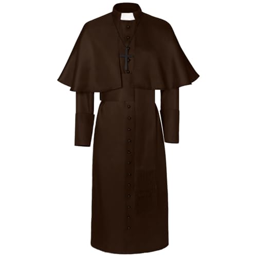 Mymyguoe Pfarrer Kostüm Herren Priestergewand Lang Mönchskutte Robe Gothic Halloween Cosplay Kostüm Retro Mittelalter Kleidung Bühnenauftritte Kostüme Für Halloween Karneval Fasching Party von Mymyguoe