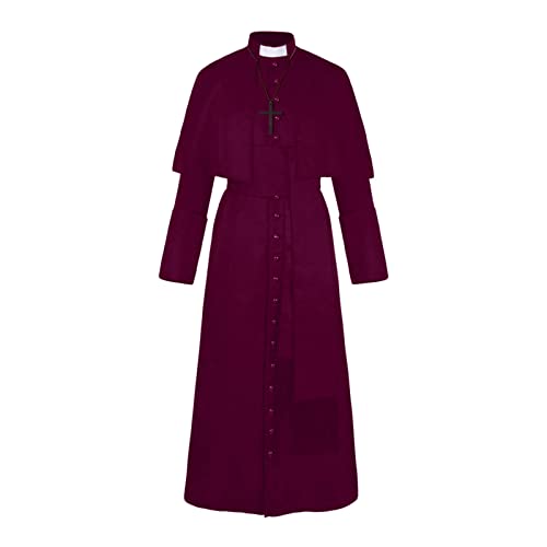 Mymyguoe Priester Robe Herren Pfarrer Kostüm Renaissance Vintage Priester Kostüm Cosplay Priester Römische Cassock Mittelalterliche Vintage Stehkragen Jacke Uniform Deluxe Pastor Robe Priester Kostüm von Mymyguoe