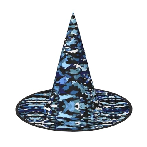 Mypiky Blauer Camouflage-Druck, Halloween-Hexenhüte, Kappe, Kegel, Hexenhüte, Kinder, Cosplay, Party, Kostüm, Dekorationen von Mypiky