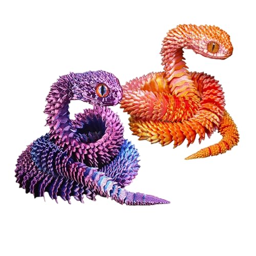 3D gedruckte Spielzeug Schlange 2Pcs, 3D gedruckte Fidget Spielzeug, Sammelbare 3D gedruckte Tiere 3D Drachen für Haus und Büro Dekoration von Myqiqi