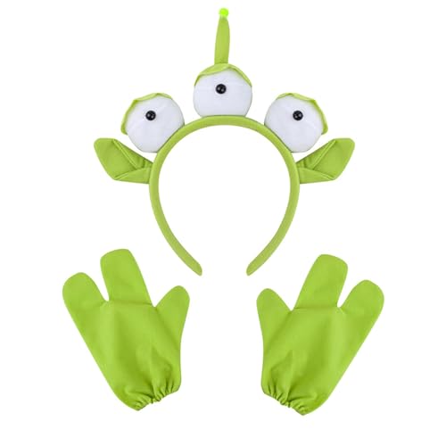 Myqiqi Grünes Alien-Stirnband, Halloween-Kostüm, Zubehör, Alien-Stirnband und Handschuhe, Cosplay für Erwachsene, Damen und große Kinder, Familie (Stirnband mit Handschuhen) von Myqiqi