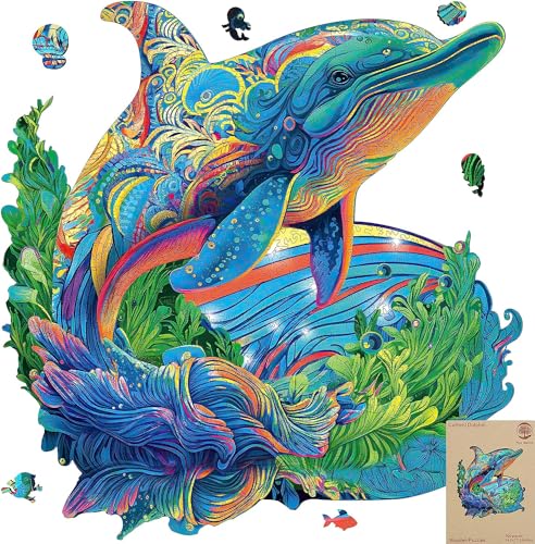 MYS Aurora Holzpuzzle Erwachsene 200 Stück,Delfin Holzpuzzle Einzigartige Tierform Puzzleteile,Puzzle aus Tierteilen von Mys Aurora