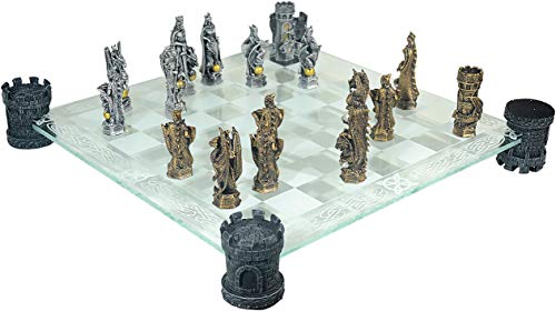 Schach Ritter vs. Drachen Mittelalter Chess mit Glasbrett 42 cm Mega !!! von MystiCalls