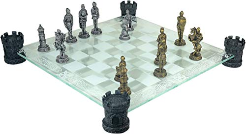 Schachspiel Ritter mit Glasbrett - Mittelalter Schach von MAYER CHESS