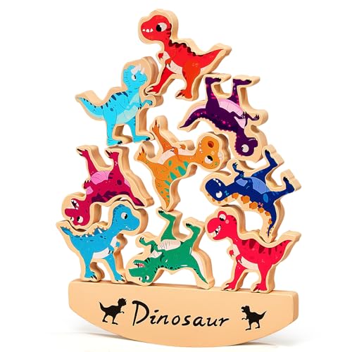 Stapelspielzeug aus Holz, Stapelspiel ab 2 3 4 5 Jahre Dinosaurier Holzspielzeug, Montessori Spielzeug für Kinder ab 3 4 5 Jahre Geschenk für Junge Mädchen von Mystooy