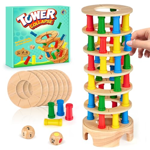 Montessori Brettspiel aus Holz, 48 Stück Bunte Holzsäule Würfelspiel Mathematik Lernspielzeug ab 3 4 5 6 Jahre, Feinmotorik Spiel & Zählspielzeug, Familien Reisespiel Montessori Spielzeug ab 3 Jahren von Mystooy