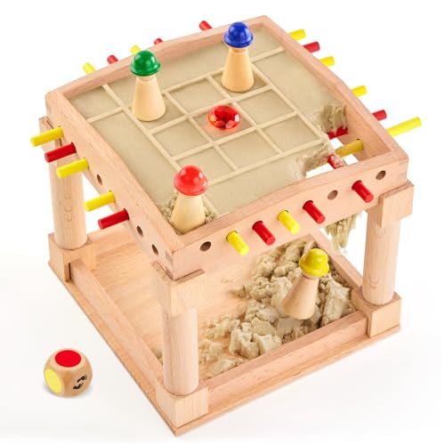 Montessori Brettspiel aus Holz, Schatzsuche im Treibsand Abenteuerspiel, Würfelspiel Kinder Familienspiel 2-4 Spieler, Stäbchenspiel Holz Kinderspiele ab 4 5 6 Jahren von Mystooy