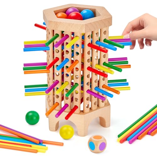 Montessori Spiel Holz Brettspiele ab 3 4 5 Jahre,36 Stück Bunte Stäben Würfelspiel Feinmotorik Holzspielzeug Lernspielzeug,Pädagogisches Kinderspiel Familienspiele Reisespiel für Mädchen und Jungs von Mystooy