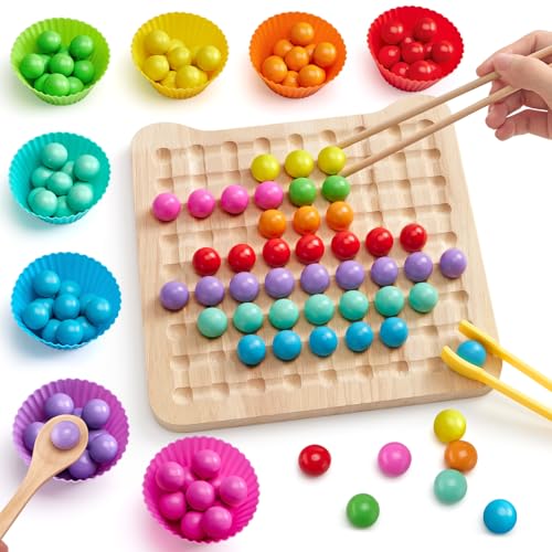 Montessori Spielzeug ab 3 Jahre, Holz Clip Brettspiel, Regenbogen Puzzle Kinder Vorschule Farben Sortier Mathe Lernspielzeug, Geschenk für 3 4 5 6 Jahre Kinder von Mystooy