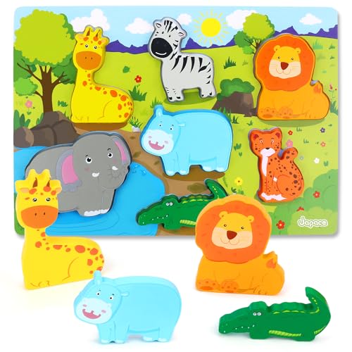 Mystooy Baby Puzzle ab 1 2 3 Jahre, Safari Tiere Holzpuzzle ab 1 2 3 Jahre, Montessori Spielzeug Steckpuzzle Holz ab 2 3 Jahre Lernspielzeug Geschenk für Mädchen Junge, Wooden Animal Puzzle von Mystooy