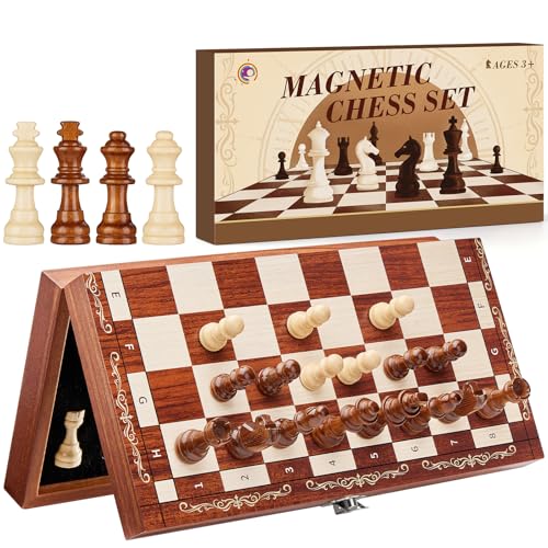 Mystooy Magnetisches Schachspiel aus Holz,Klappbares Reise Schachbrett,Tragbares Schach Holz,Brettspiel für Kinder und Erwachsene Reisen(29x29cm) von Mystooy