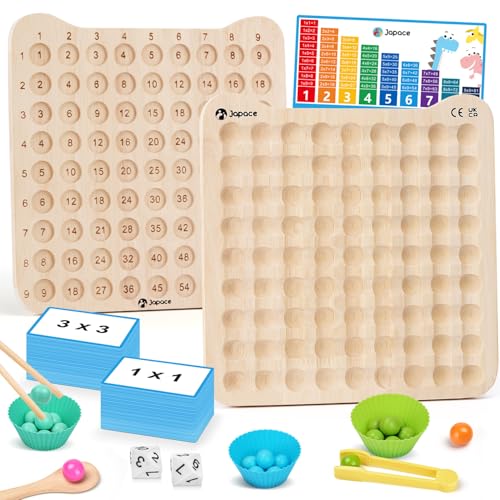 Mystooy Montessori Spielzeug Multiplikationsbrett Holzpuzzle, 1x1 Rechnen Lernen Spiel Lernspielzeug für Grundschüler, Mathe Lernspiele ab 3 4 5 6 7 8 Jahren, Holz Clip Bead für 2-4 Spieler von Mystooy