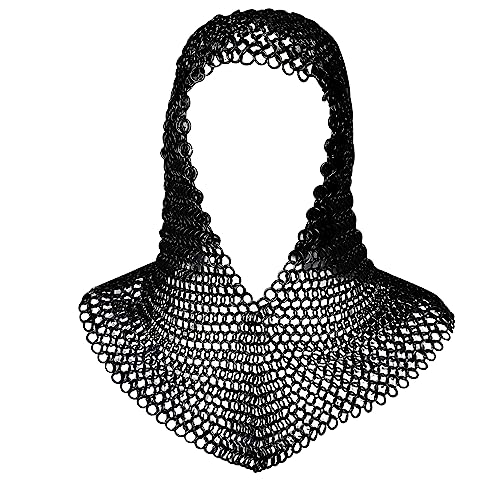 Mythrojan Kettenmail-Coif Mittelalter Ritter Renaissance Rüstung Kette Post Hood Viking LARP 16 Gauge - Schwarz - Large von Mythrojan