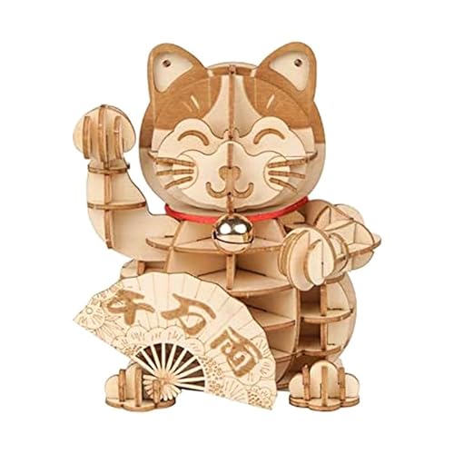 Mzpeldxk 3D-Holzpuzzle „Glückskatzen“ – 72-Teiliges Japanisches Katzen-Willkommensdisplay, Gruß für Segen, Bauspielzeug, Geschenk, Einfach zu Verwenden, 10 X 9,5 X 11,4 cm von Mzpeldxk