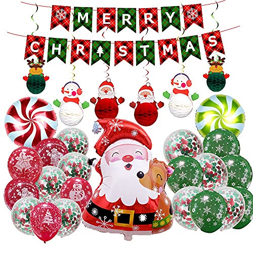 Mzpeldxk Rot GrüN Weihnachten Balloon Kit Frohe Weihnachten Banner für DIY Weihnachten Fenster Hintergrund Dekoration B von Mzpeldxk