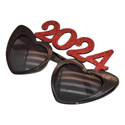 Mzshne 2024 Neujahrsbrille mit Glitzer, 2024, Herzrahmen, Happy New Year Eyewear für Neujahrsparty-Dekorationen von Mzshne