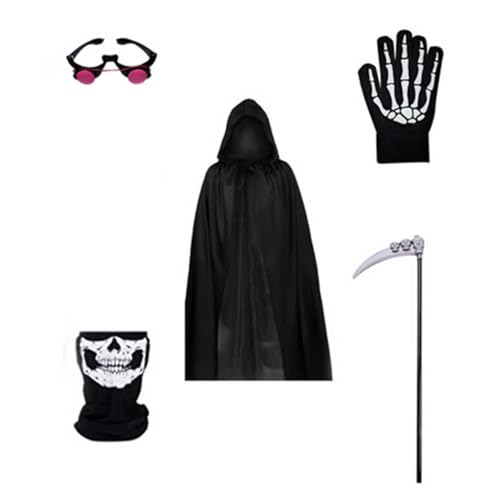 Mzshne Schwarzes Geister-Reaper-Kostüm, rutschfest, schwarzes Geister-Reaper-Kostüm, gruselige Requisiten für Halloween, Cosplay-Party von Mzshne