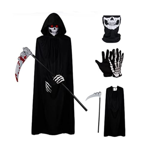 Mzshne Schwarzes Geister-Reaper-Kostüm, rutschfest, schwarzes Geister-Reaper-Kostüm, gruselige Requisiten für Halloween, Cosplay-Party von Mzshne